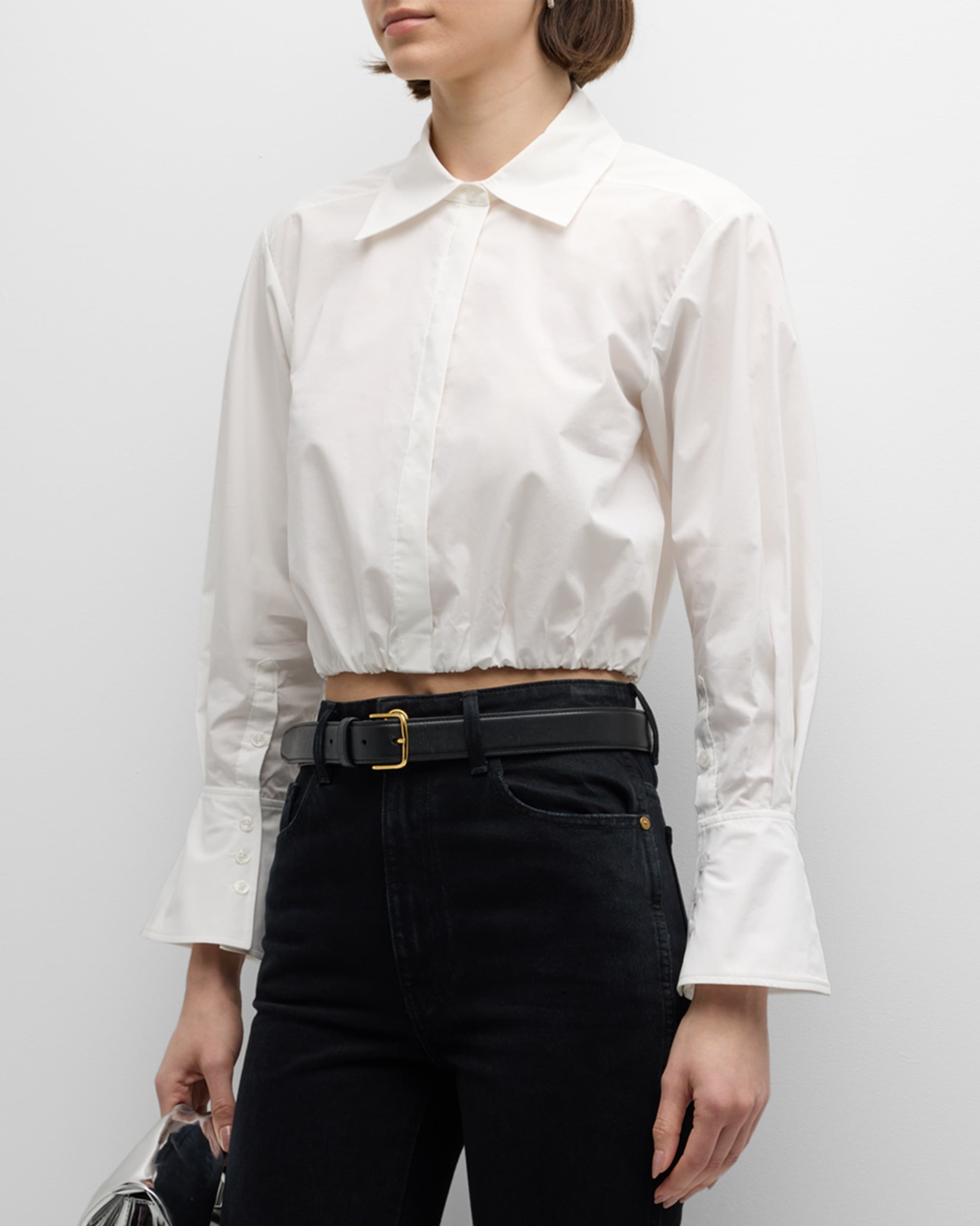 Blythe Cotton Poplin Button-Front Crop Shirt - 2