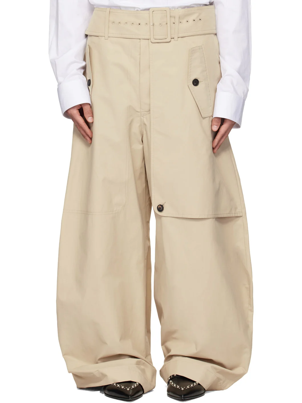 Beige Belted Trench Trousers. - 1