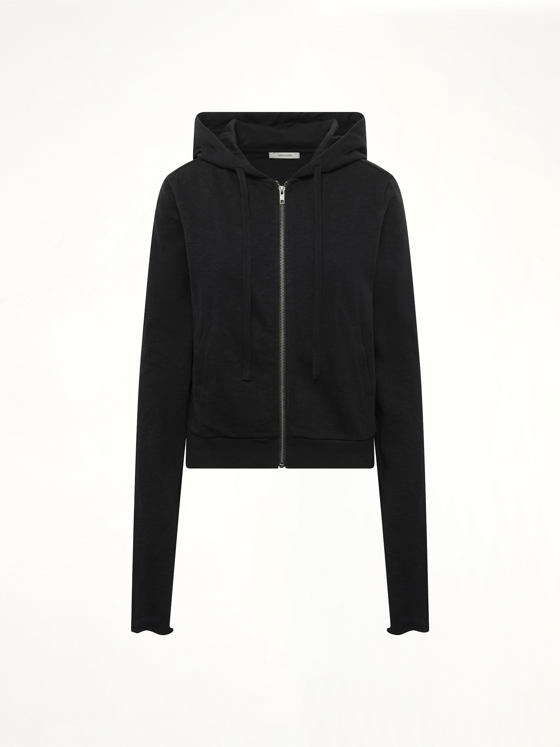 Lightweight Cropped Zip-Up Hoodie in Black - 2