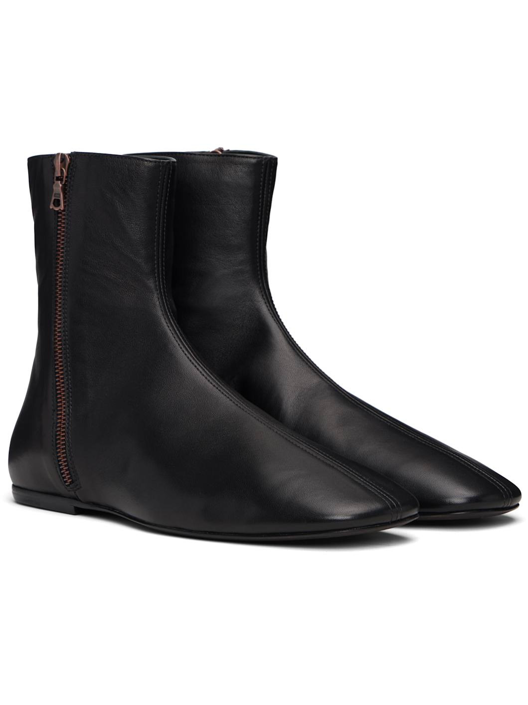 Black Leather Sock Boots - 4
