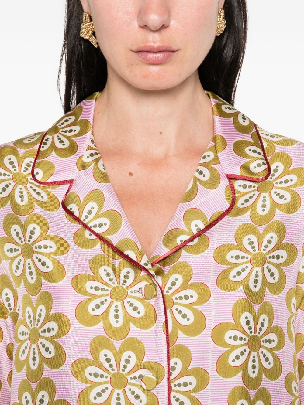 floral-print piped-trim shirt - 5