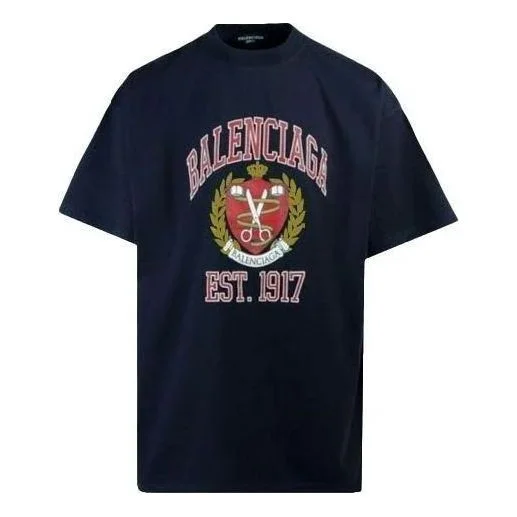 Balenciaga Est. 1917 College Logo Print Cotton T-Shirt 'Black' 676589TLV898067 - 1