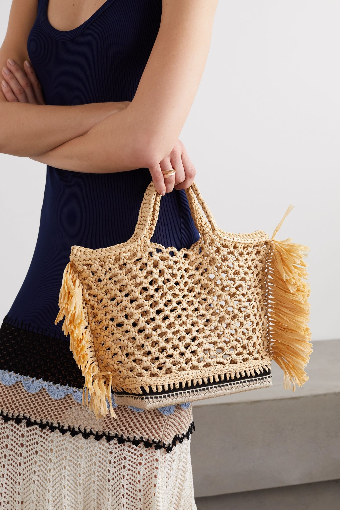 Espadrille small fringed raffia tote - 2