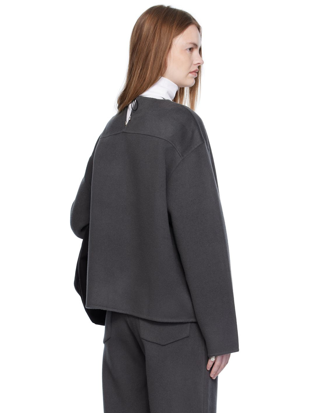 Gray Handmade Wool Cashmere Top - 3