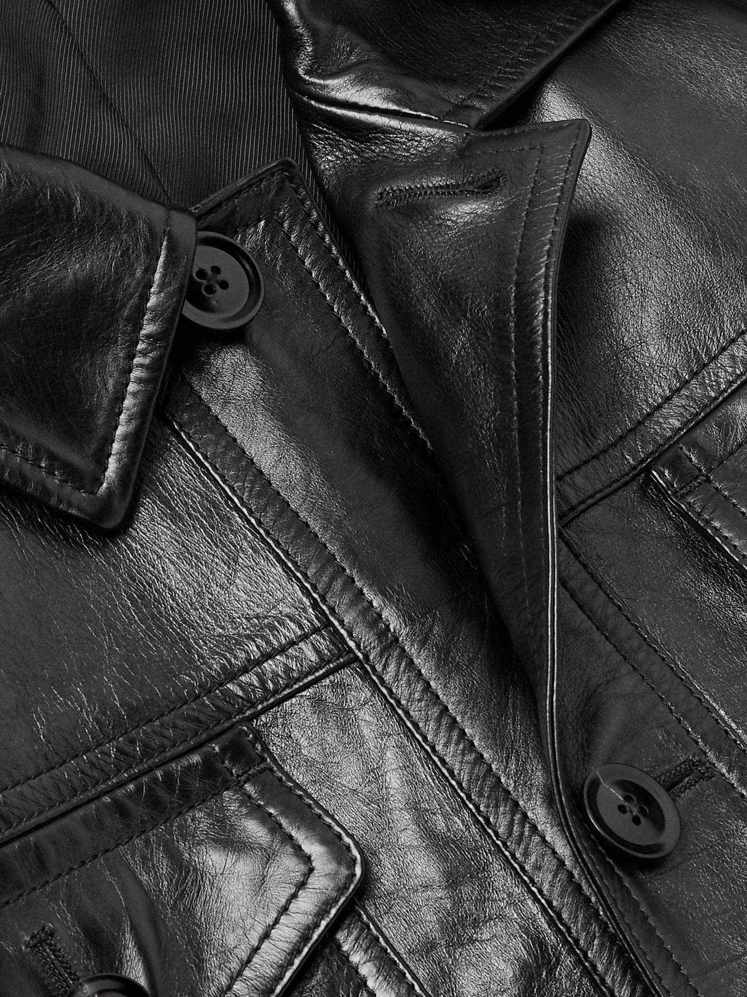 Textured-Leather Jacket Black - 4
