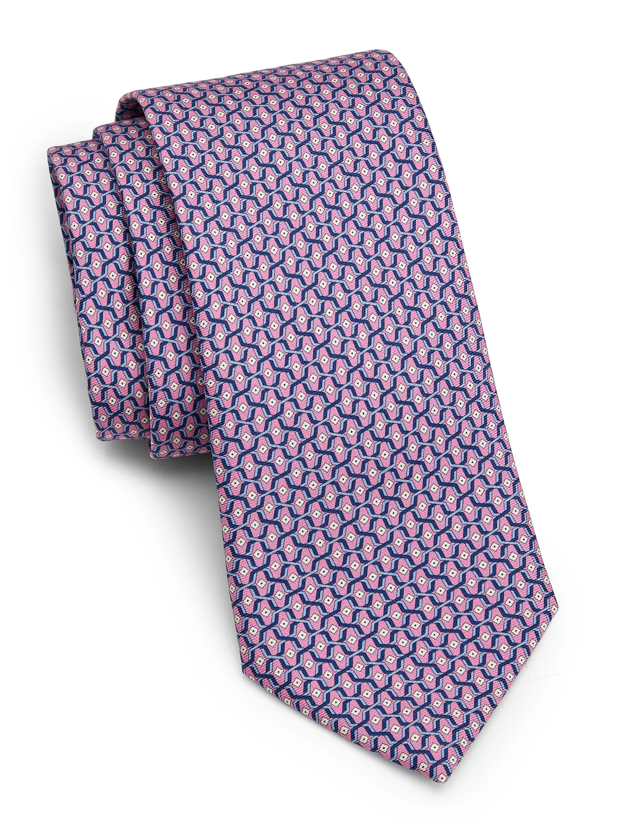 Men's Geometric Silk Tie - Pink - 1