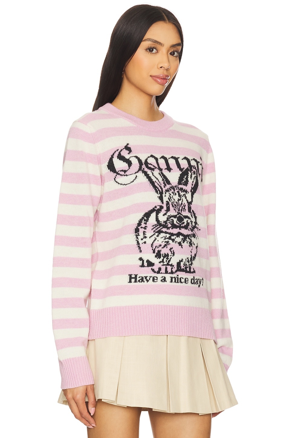 Striped Bunny Graphic Sweater - 2