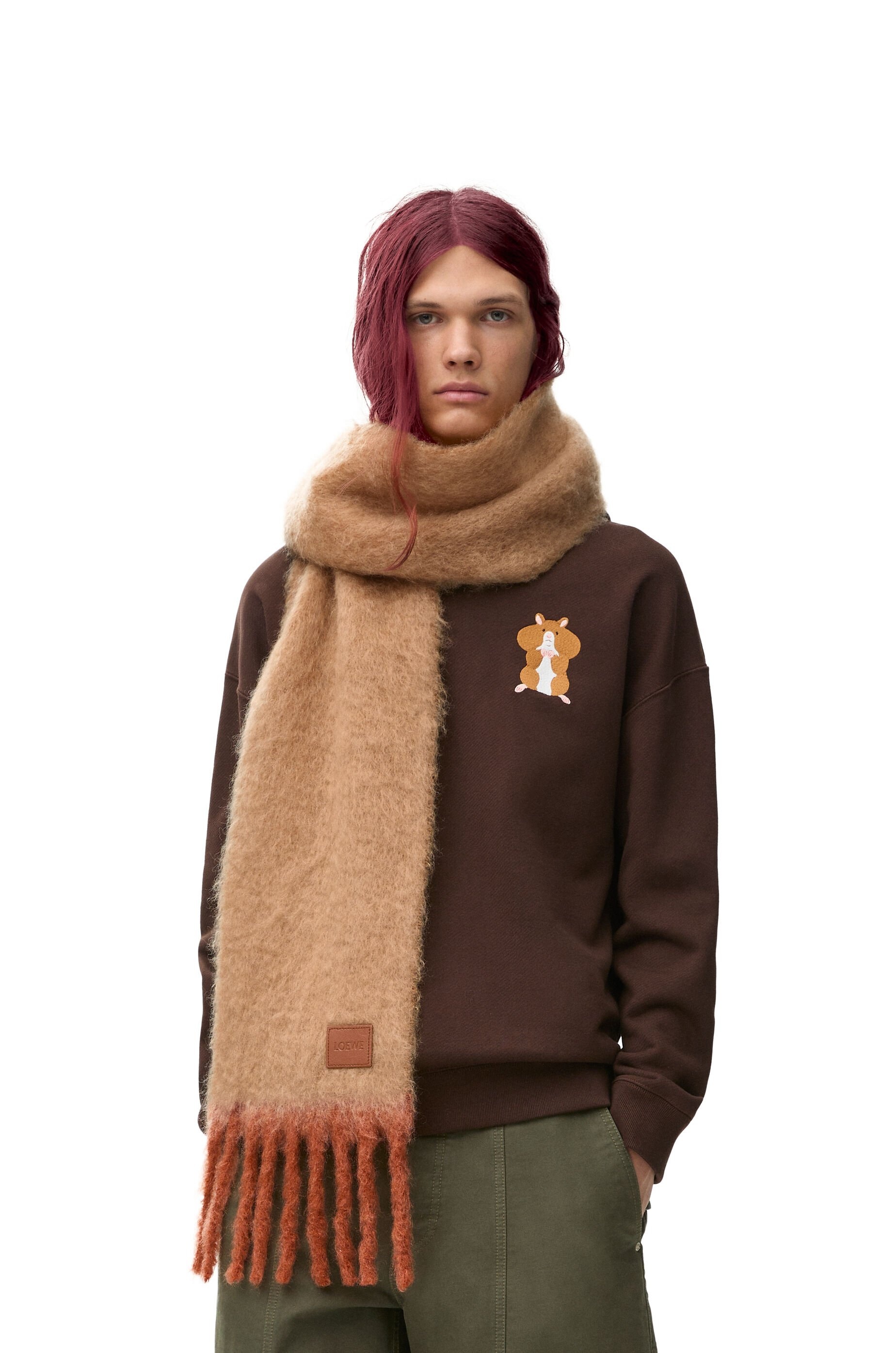 LOEWE｜ (Scarf in mohair and wool blend (FSA6SS1X06 2215 Scarf in mohair and wool Black - LOEWE