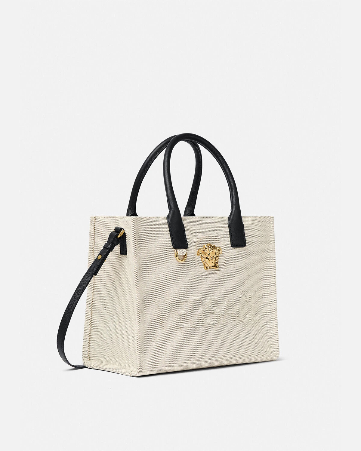 Versace La Medusa Small Cotton-blend Canvas Tote Bag in White