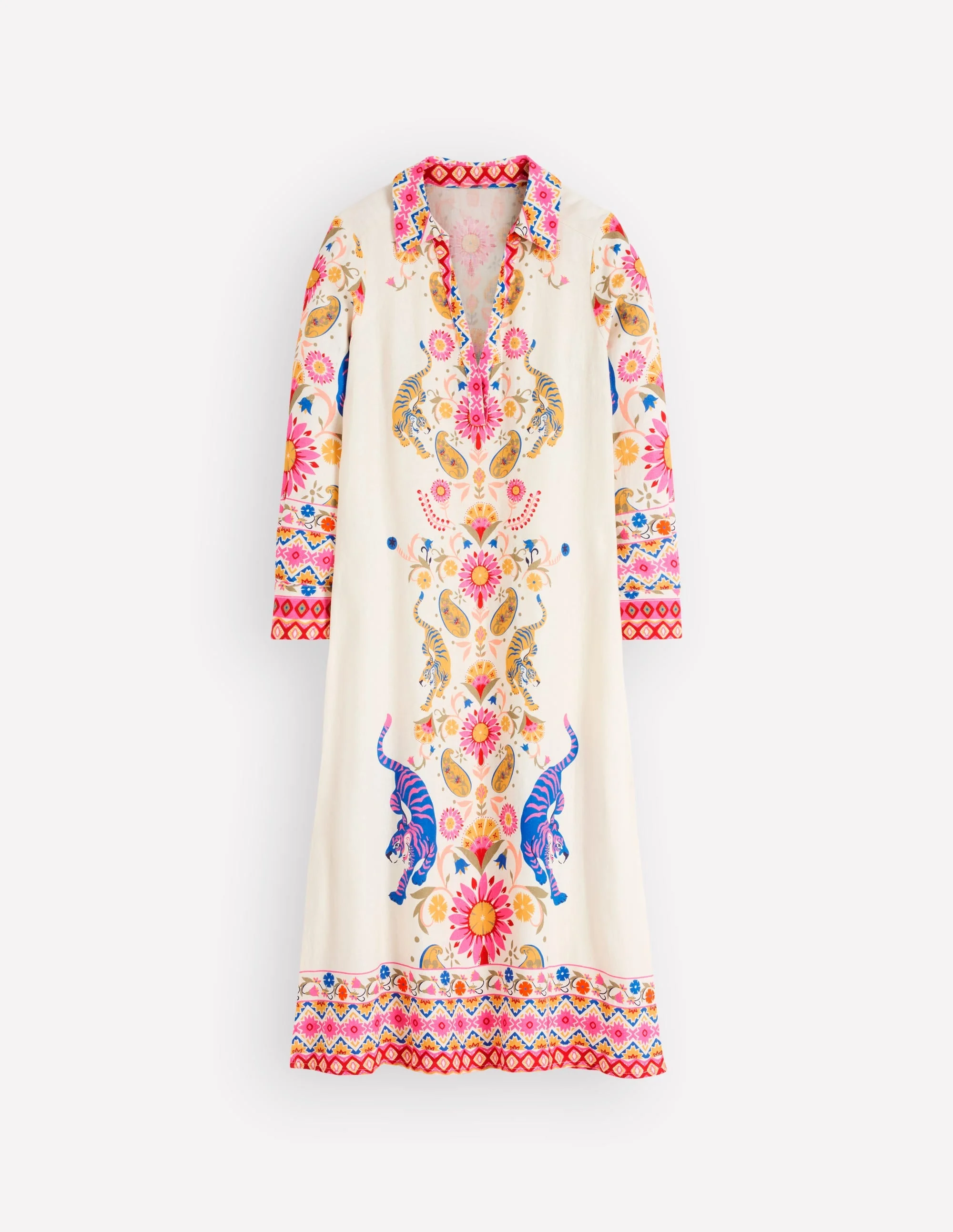 Notch Collar Linen Blend Tunic-Multi Tiger Tapestry - 1
