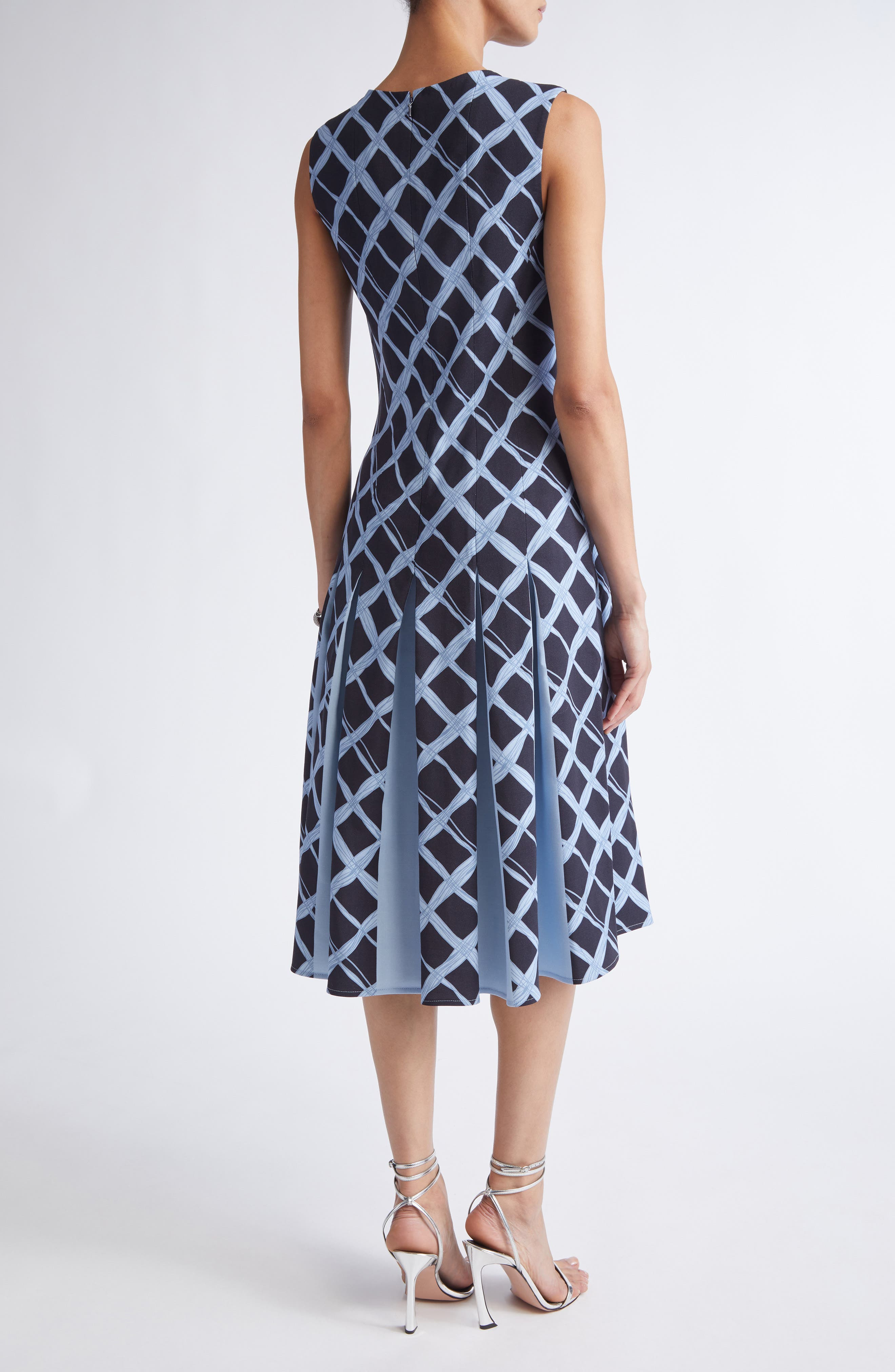 Oscar de la Renta Wavy Plaid Pleated Wool Blend Dress in Navy/Blue at Nordstrom - 2