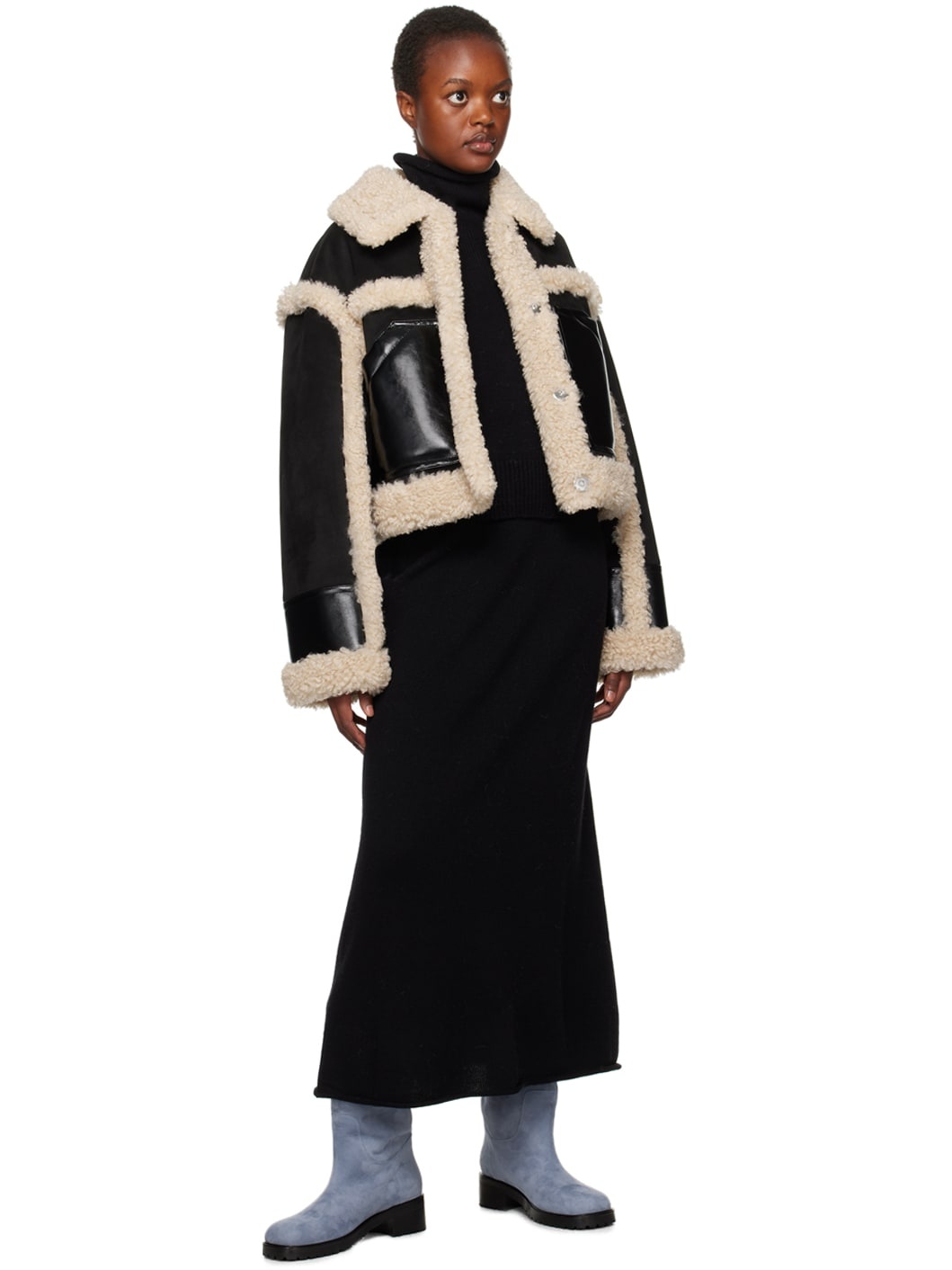 Black & Off-White Edith Faux-Shearling Jacket - 4