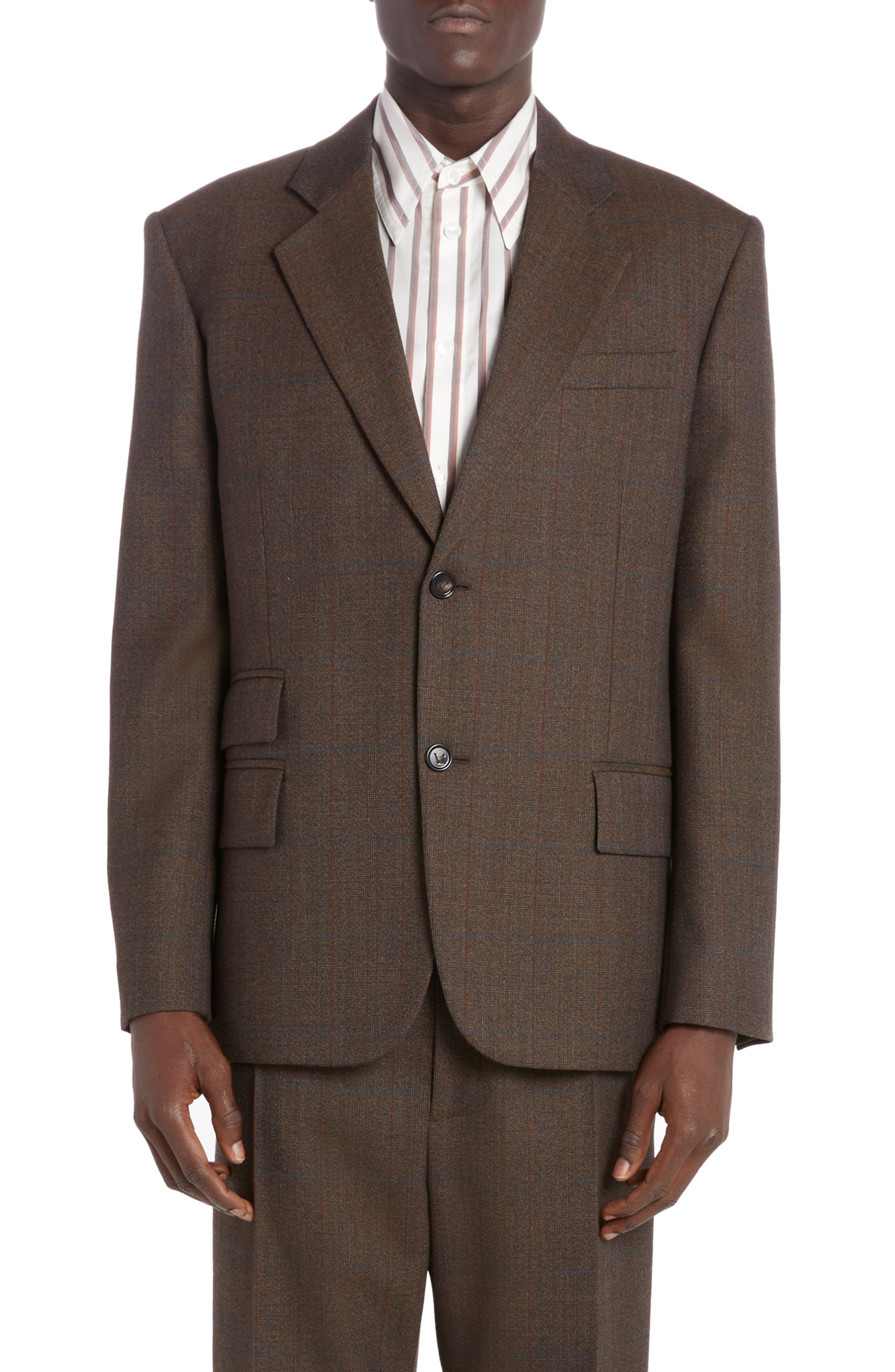 Bottega Veneta Prince of Wales Plaid Wool Sport Coat in 2172 Brown/Red/Blue at Nordstrom - 1