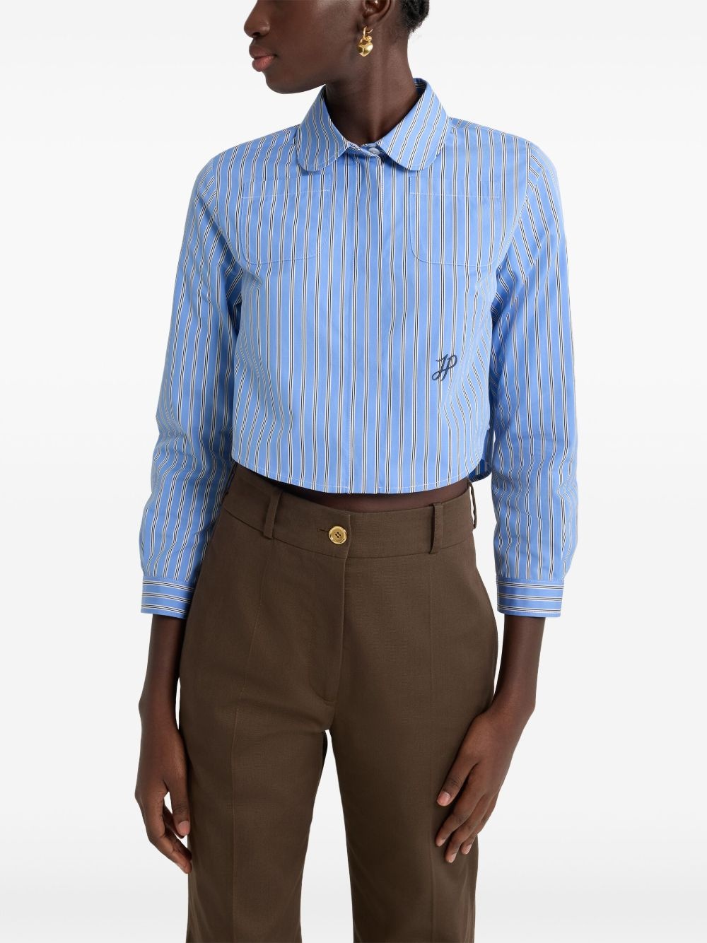 cropped printed poplin shirt - 4