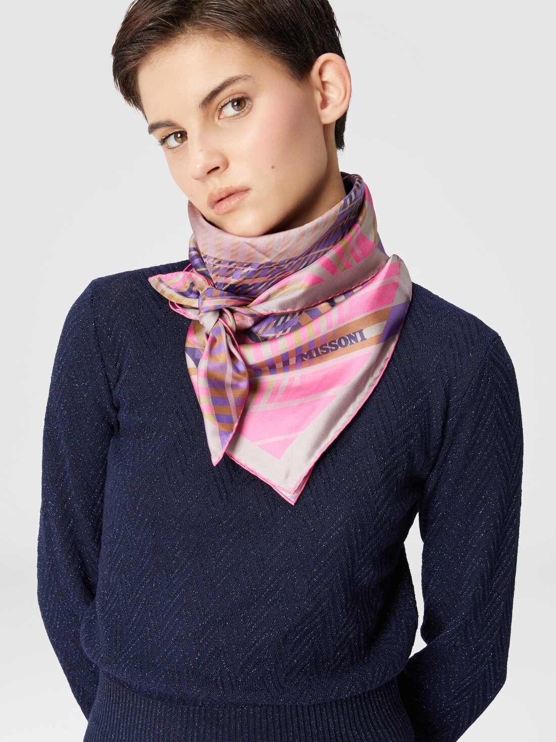 Geometric print silk scarf - 3