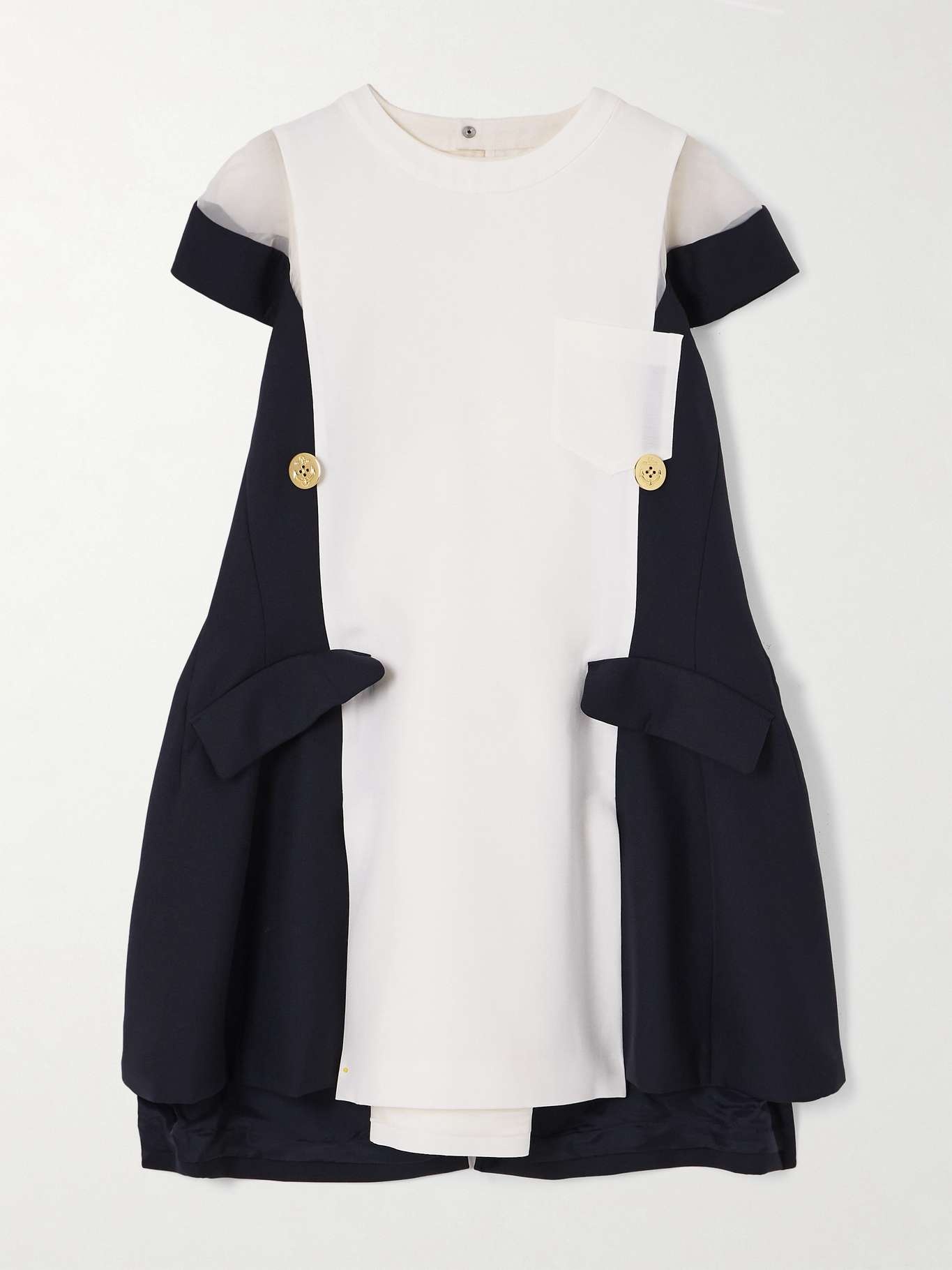 Canvas and chiffon-paneled silk and cotton-blend mini dress Off-white - 1