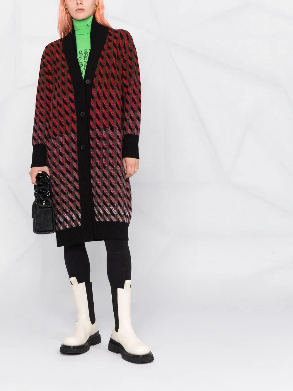 intarsia-knit cardi-coat - 2