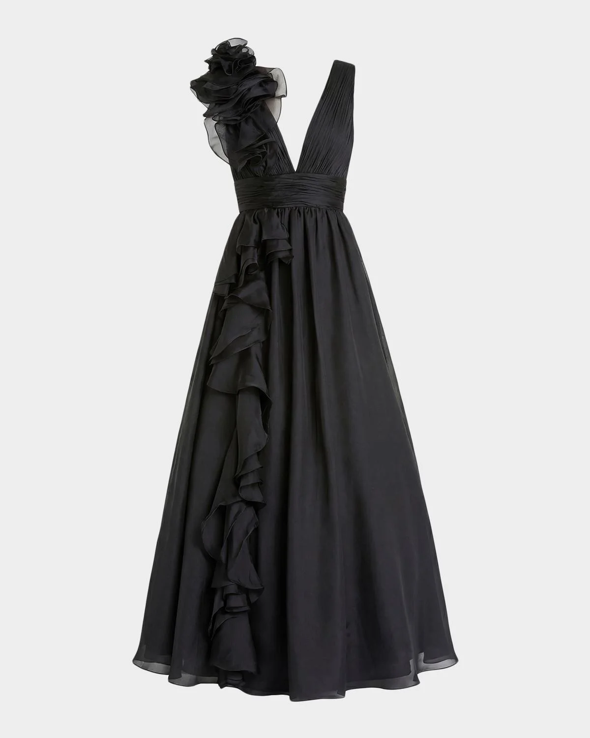 Plunging V-Neck Ruffled Ball Gown - 1