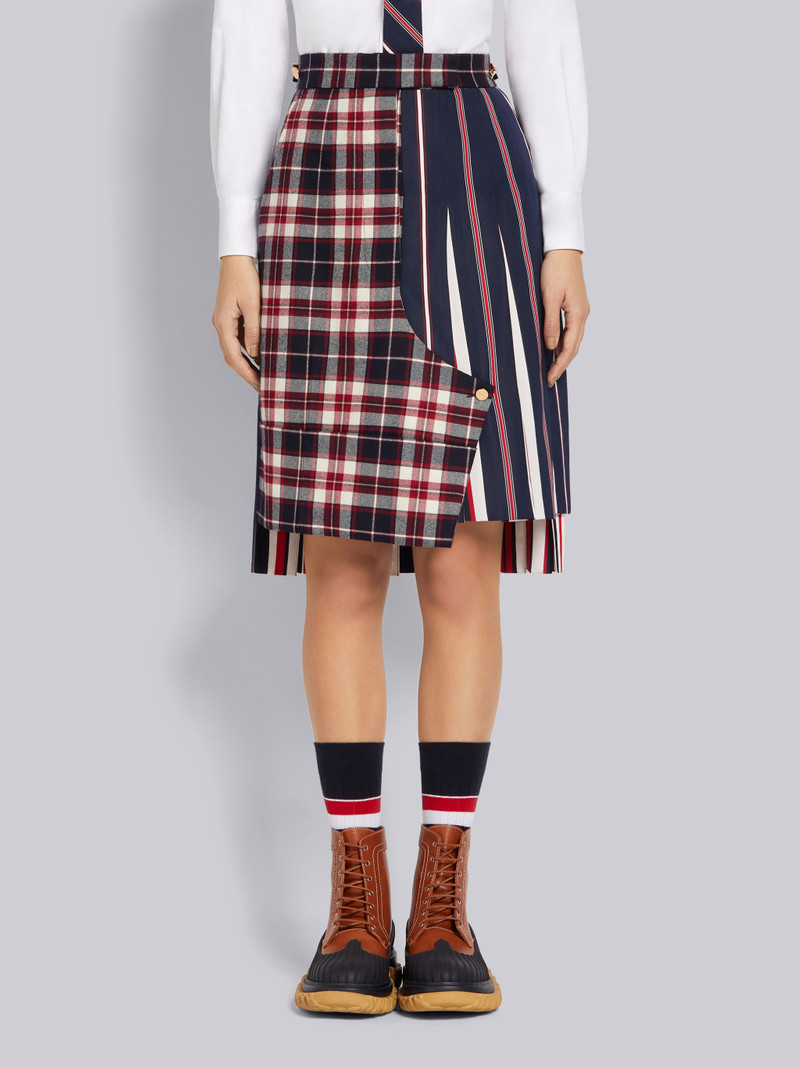 Multicolor Stripe Silk and Cotton Tie Jacquard Pleated Mini Sack Skirt - 1