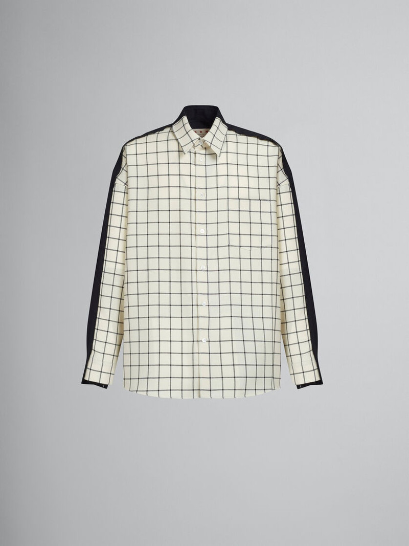 WHITE CHECKED WOOL SHIRT WITH PLAIN BACK 1