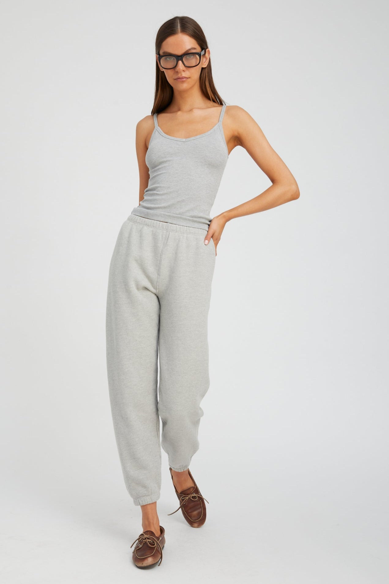 HEATHER GREY RIB V NECK TANK - 3