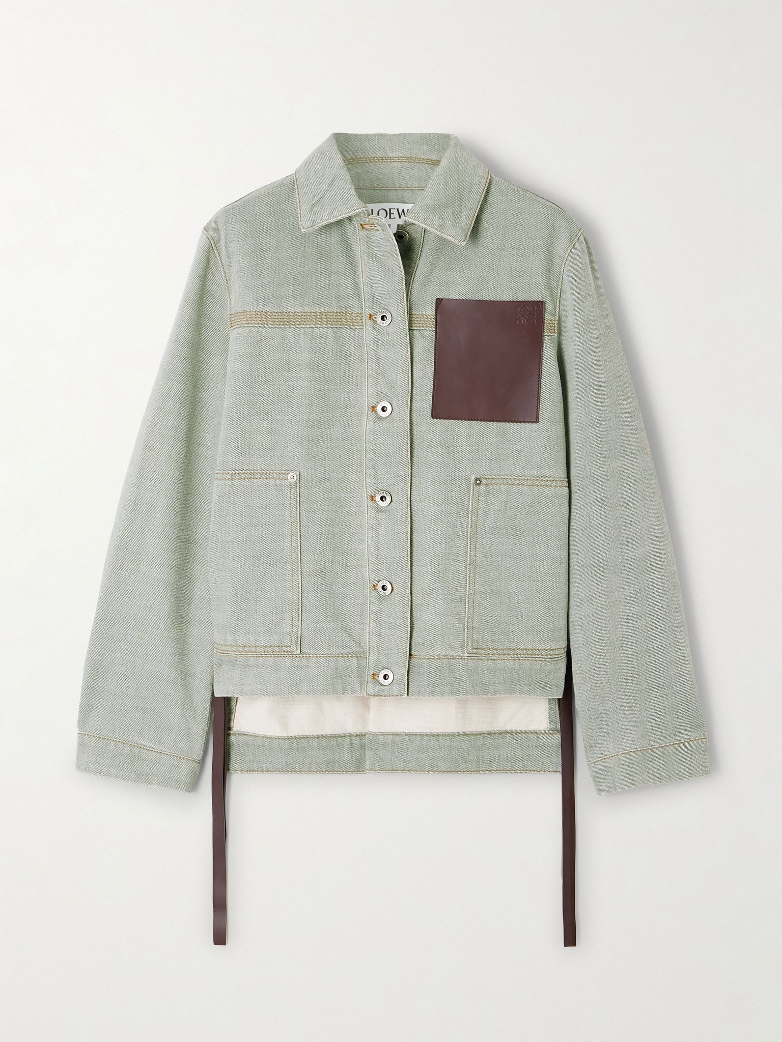 Leather-trimmed denim jacket Green - 1