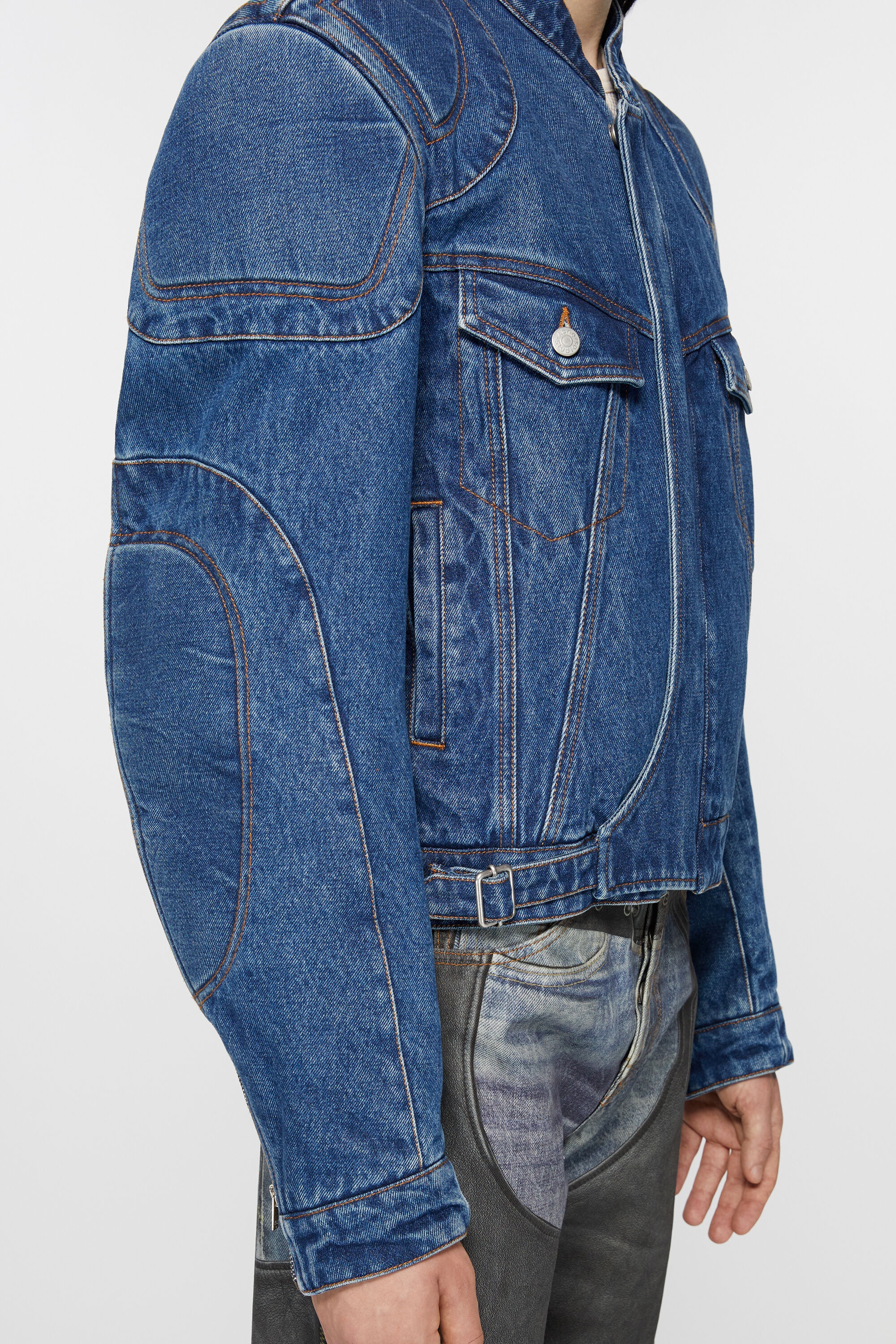 Biker denim jacket - Mid Blue - 5