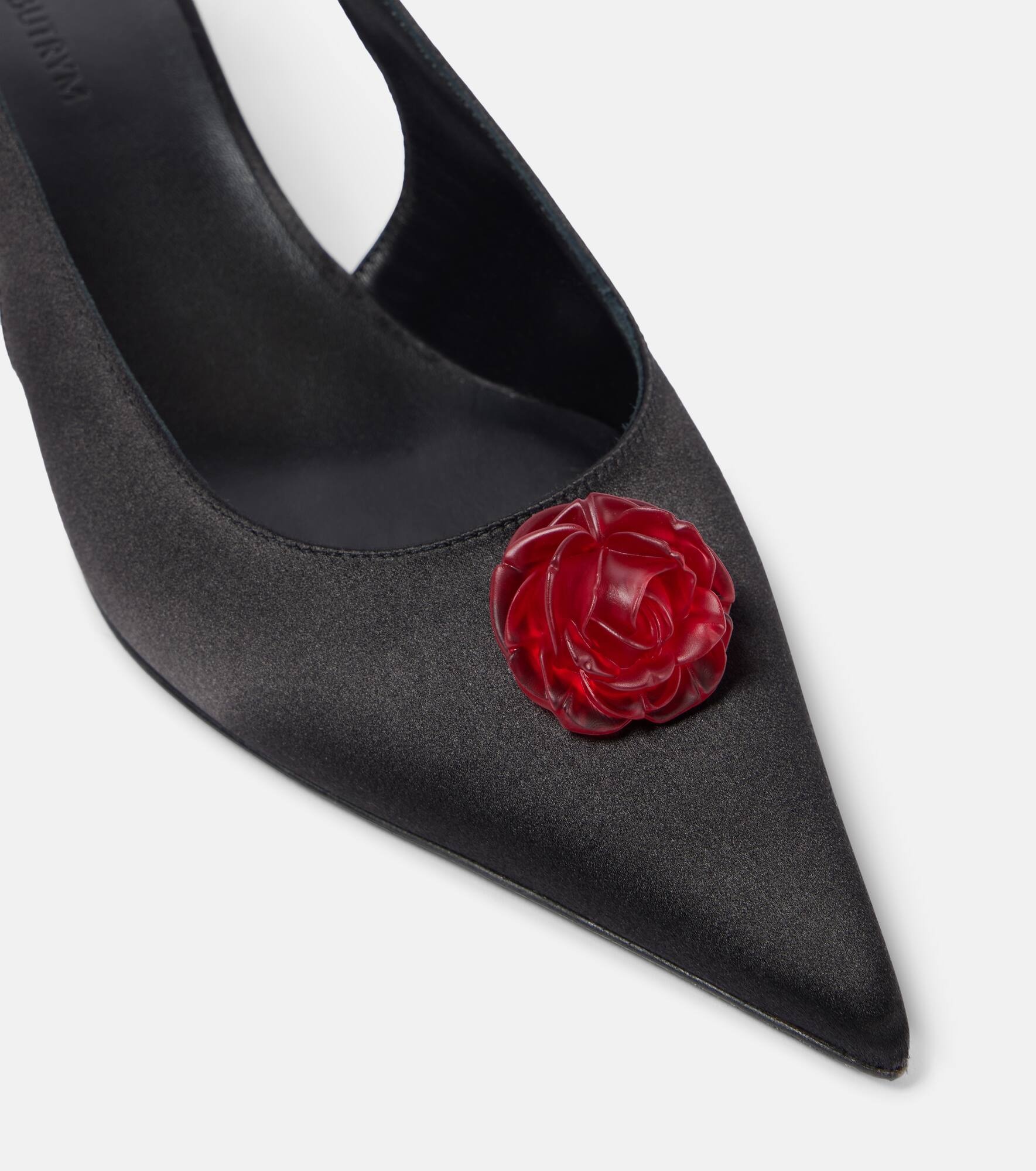45 floral-appliqué satin slingback pumps - 5
