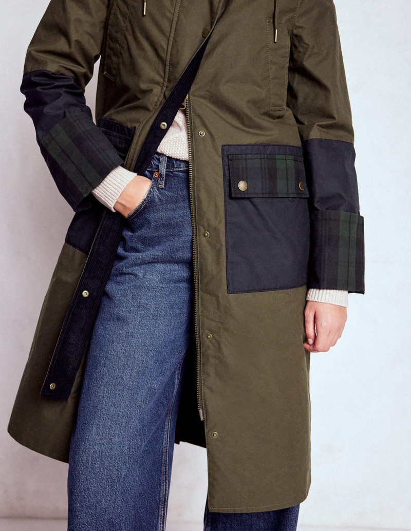 Longline Wax Coat-Navy Khaki Colourblock 6