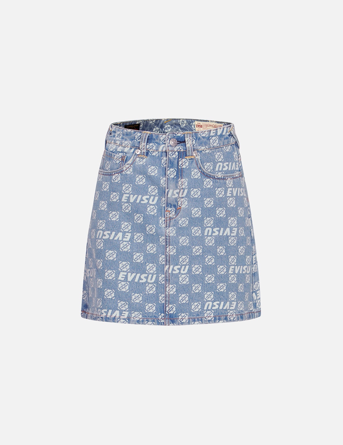 ALLOVER LOGO AND KAMON PRINT RELAX FIT DENIM SKIRT - 1