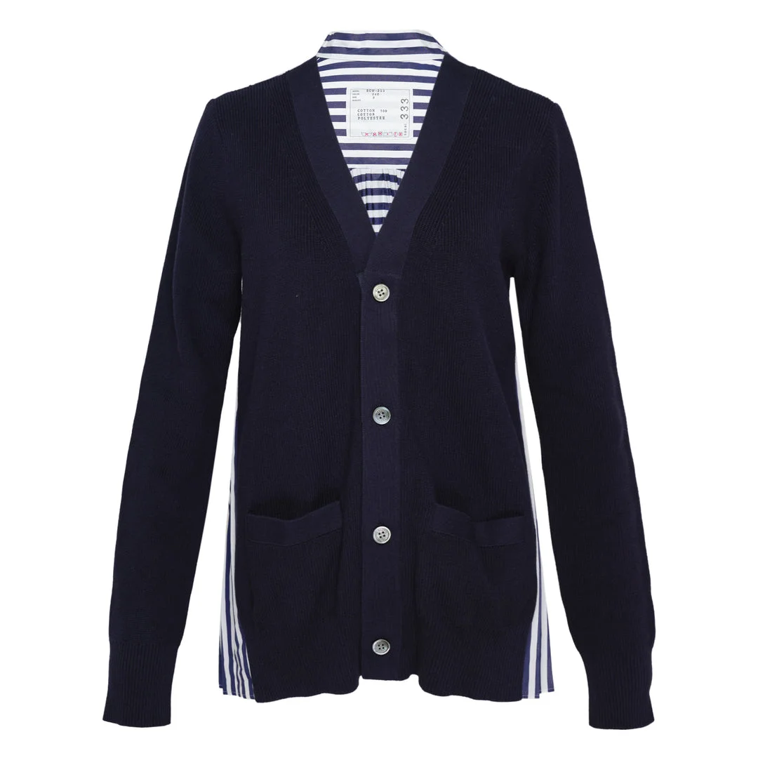Cotton Knit x Cotton Poplin Cardigan - 1