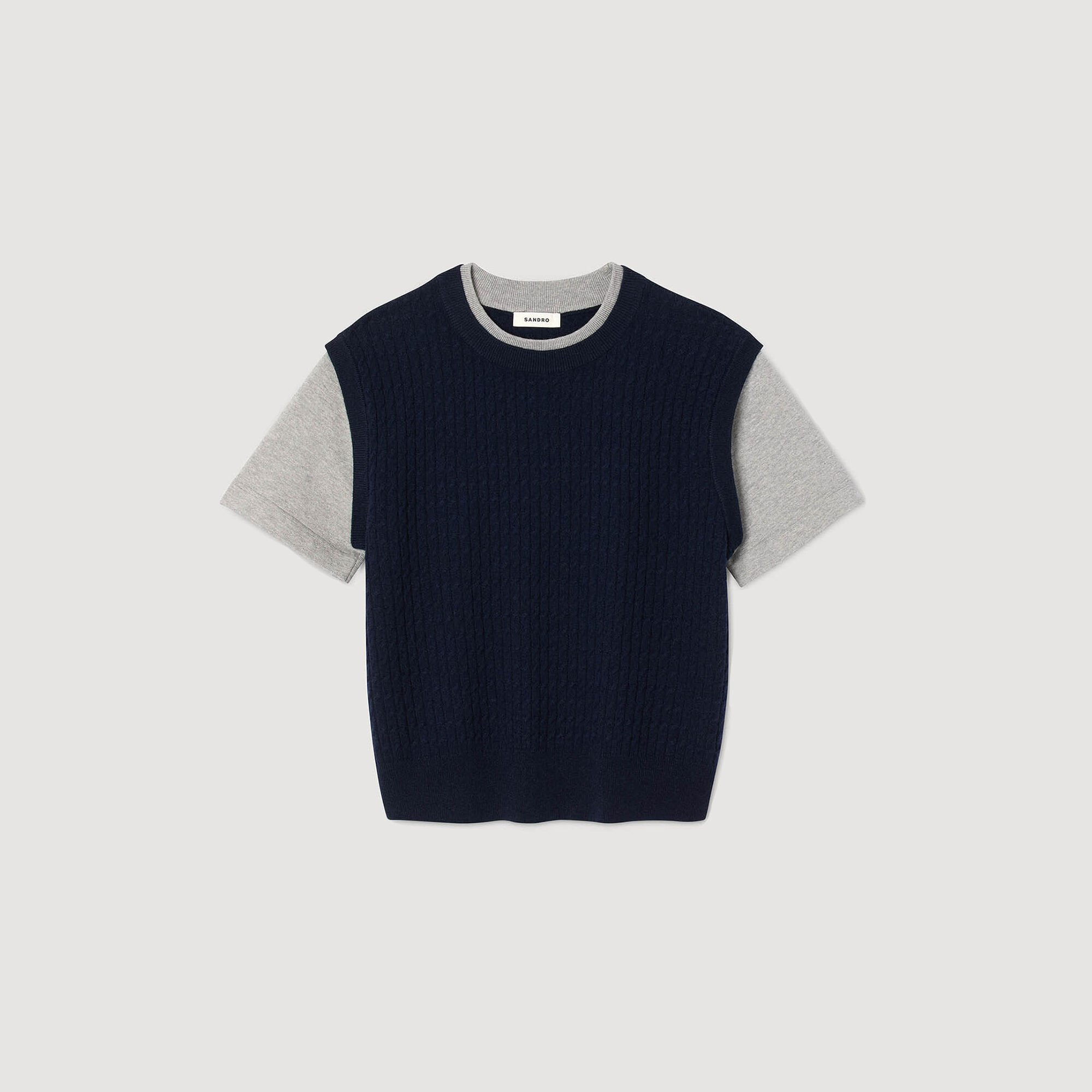 DUAL-MATERIAL KNIT SWEATER - 7