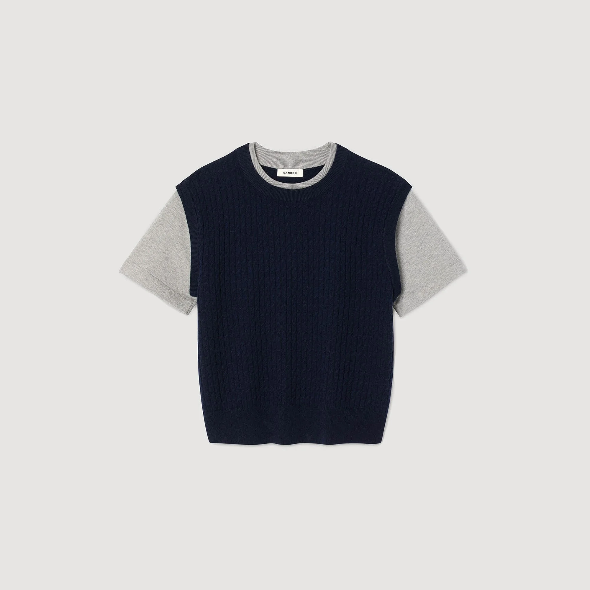 DUAL-MATERIAL KNIT SWEATER - 1