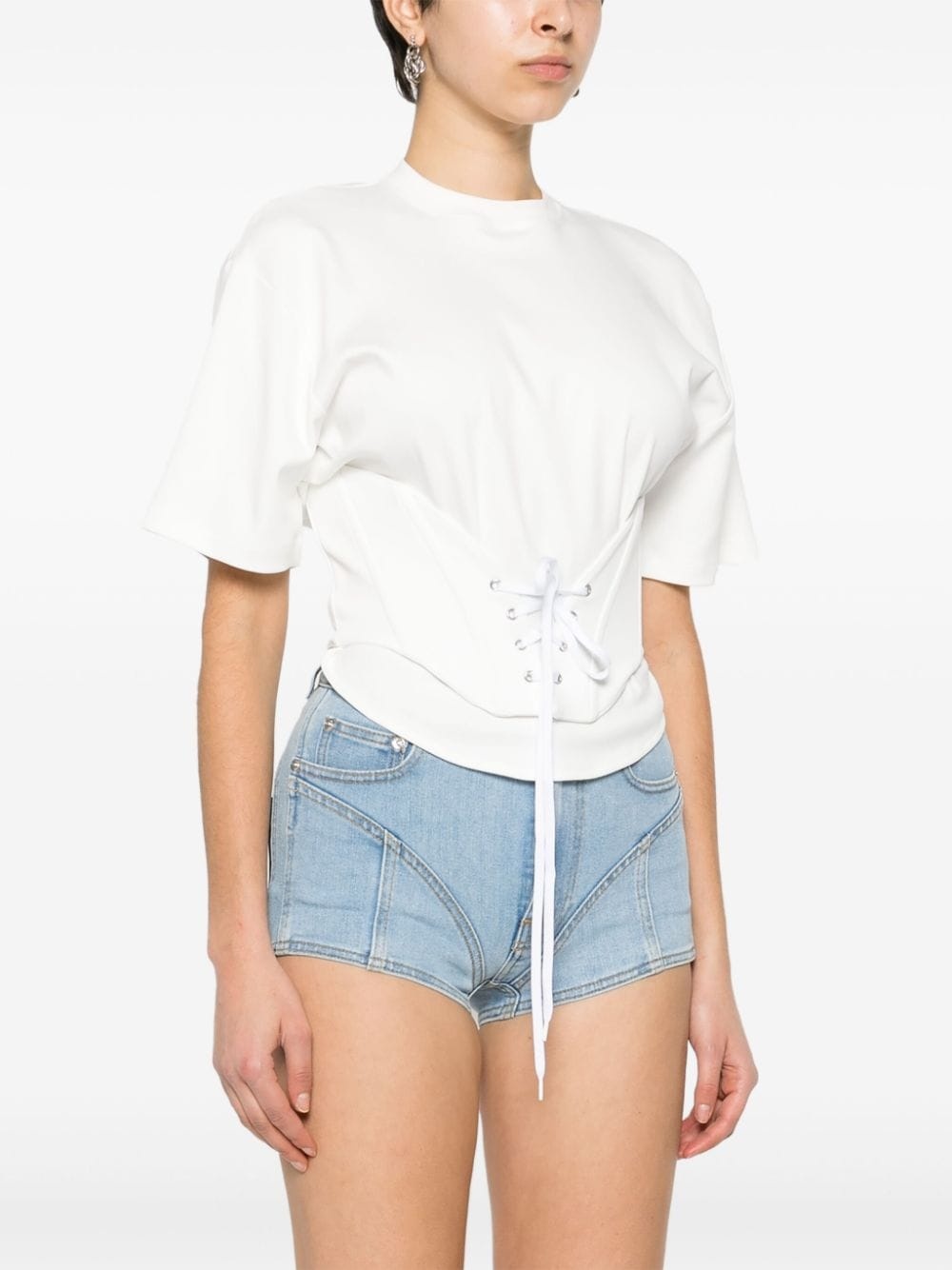 corset detail cotton T-shirt - 3