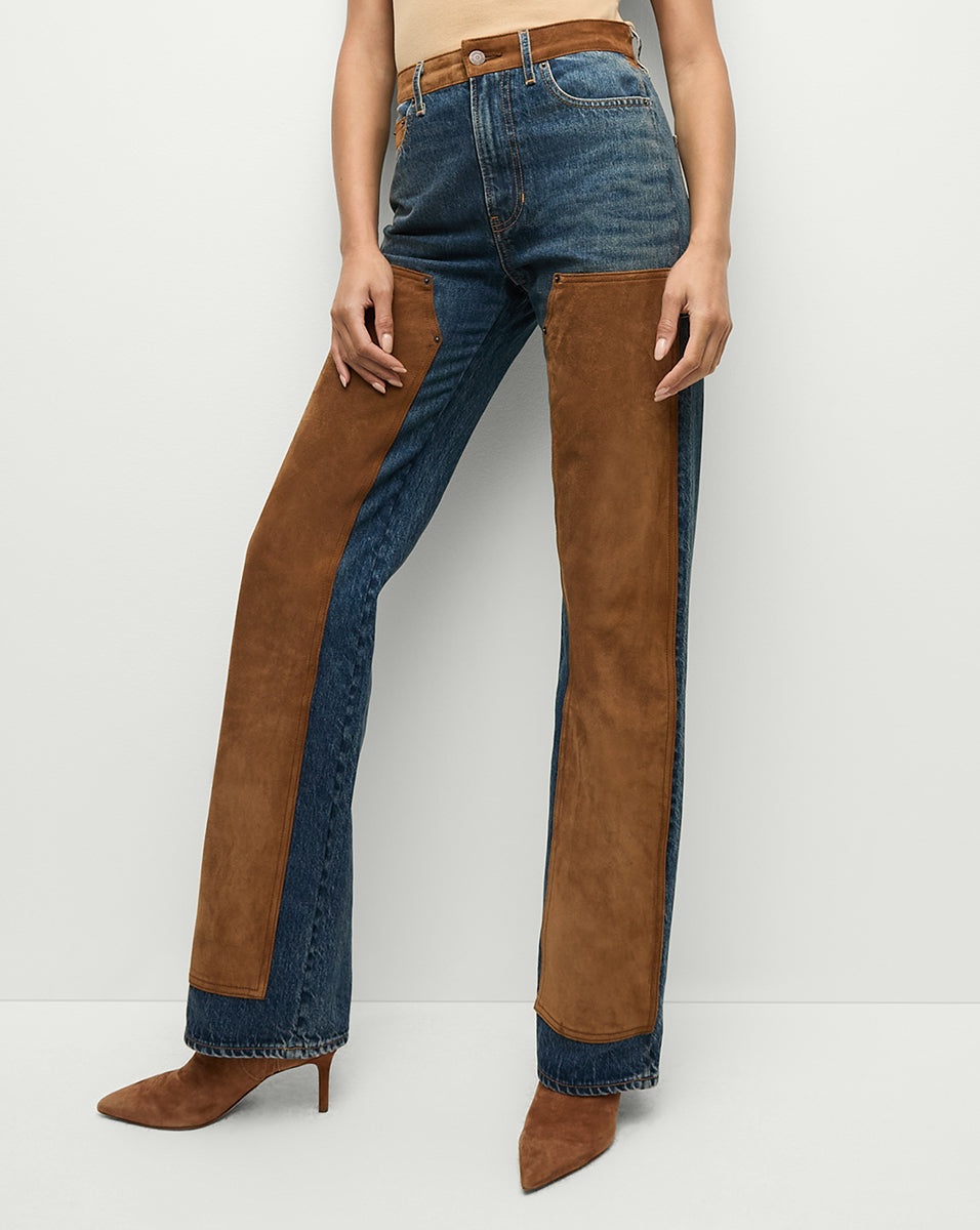 DYLAN SUEDE-PATCHWORK STRAIGHT-LEG JEAN - 3