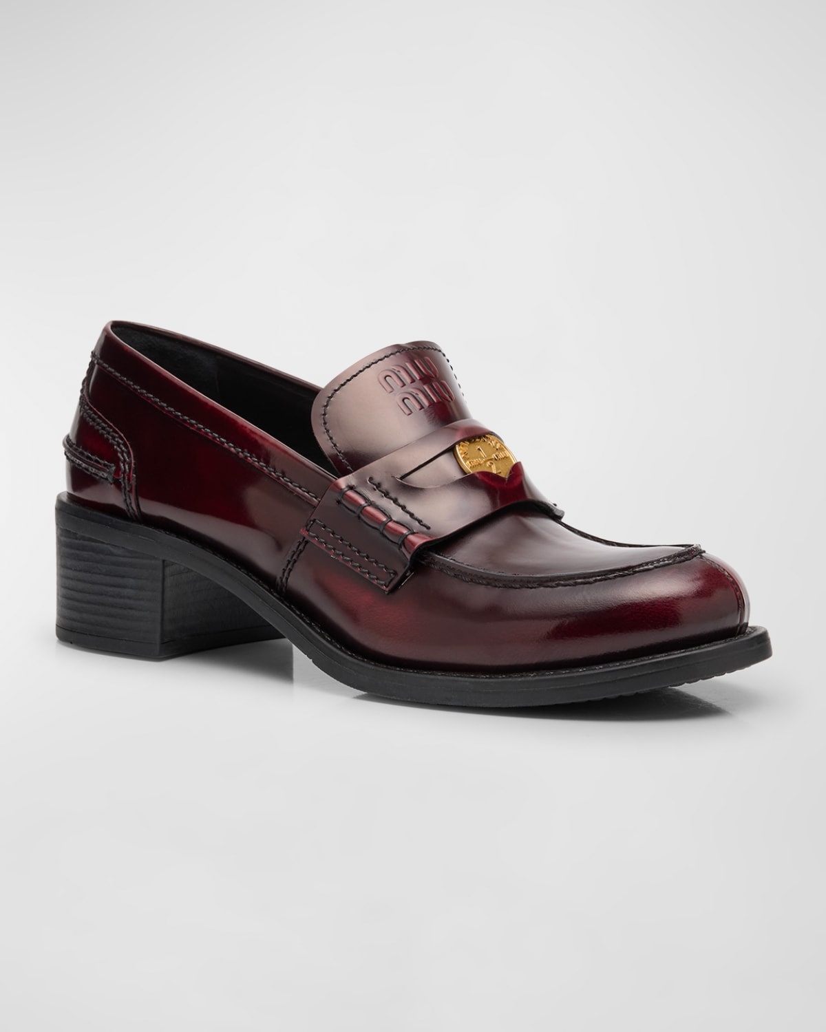 Leather Heeled Penny Loafers - 3