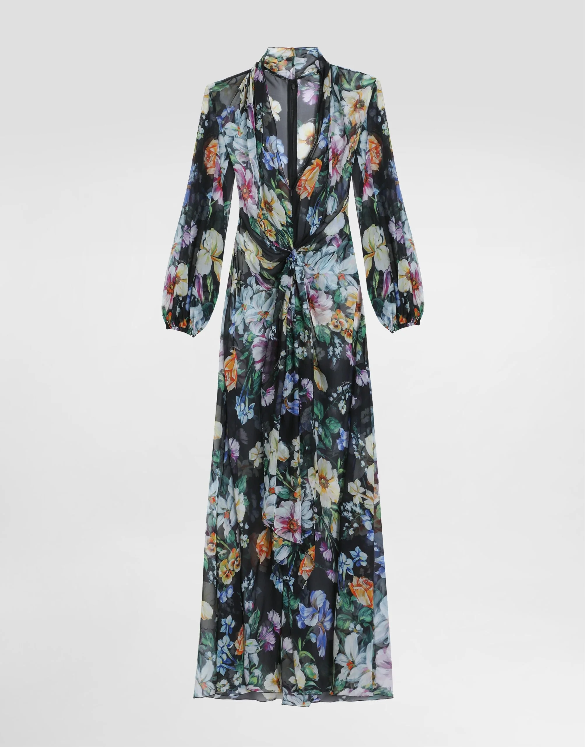 Long floral-print chiffon dress - 1