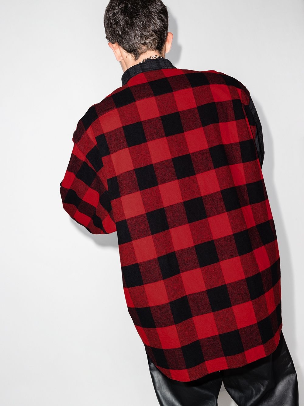 checked patchwork flannel shirt - 3