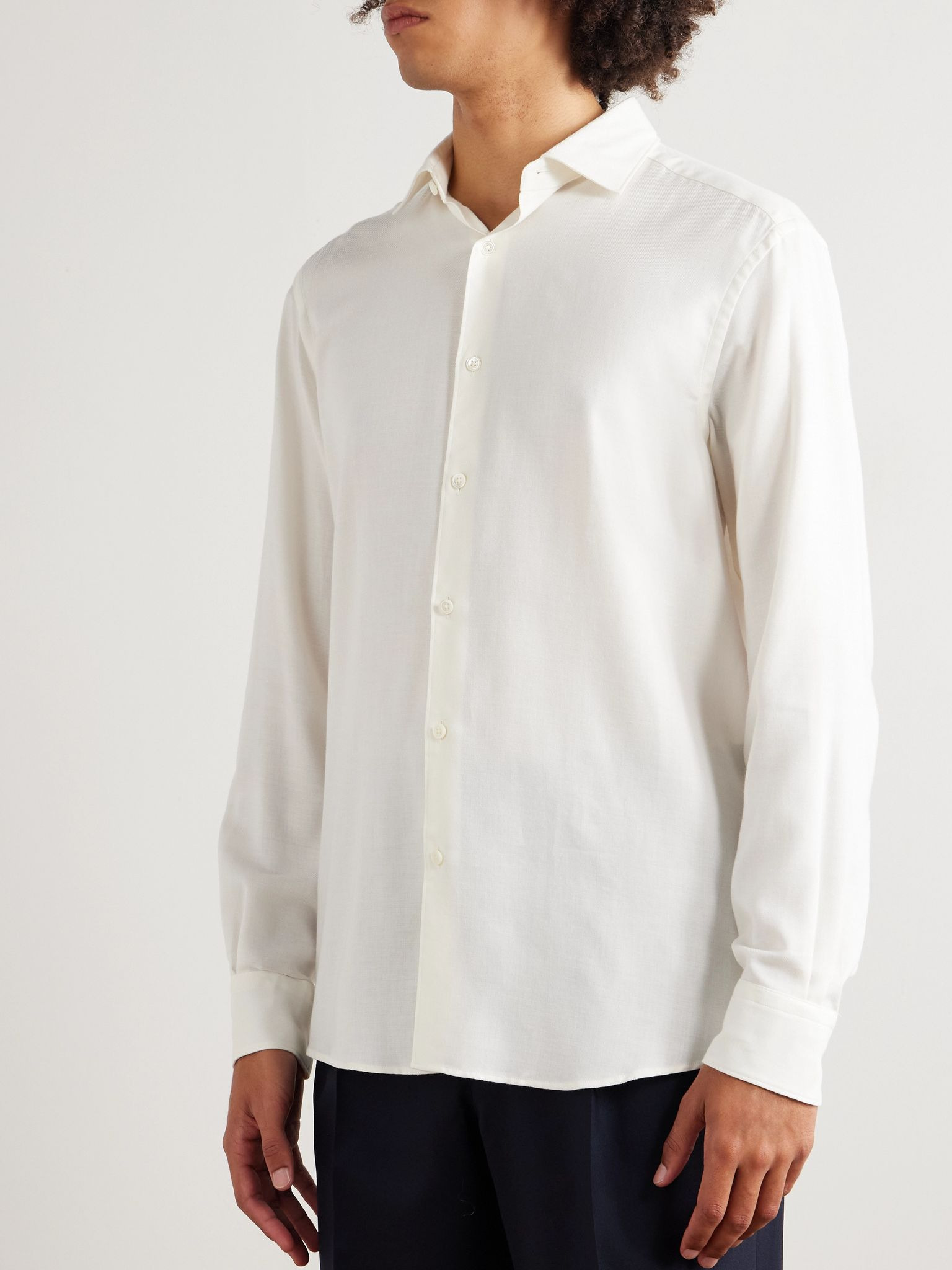 Cotton and Cashmere-Blend Twill Shirt White - 3