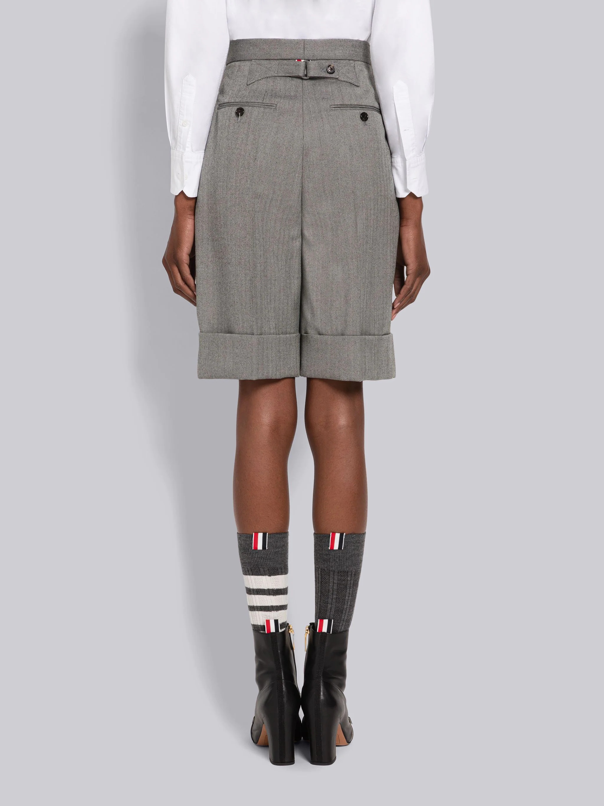 Herringbone Heavy Wool Single Pleat Bermuda Short - 3