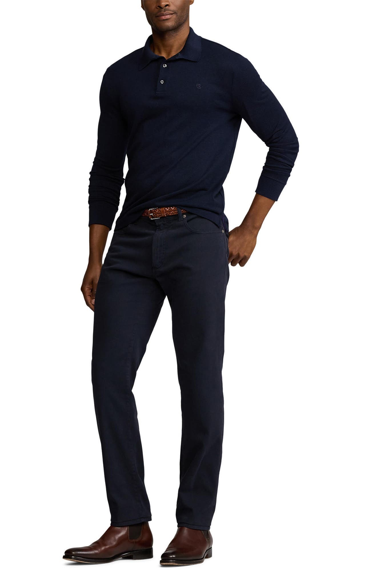 Ralph Lauren Purple Label Long Sleeve Merino Wool Piqué Polo in Classic Chairman Navy at Nordstrom - 7