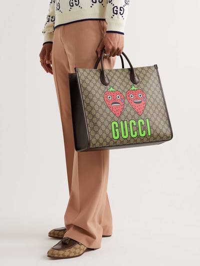 GUCCI Printed Monogrammed Coated-Canvas and Leather Tote Bag outlook