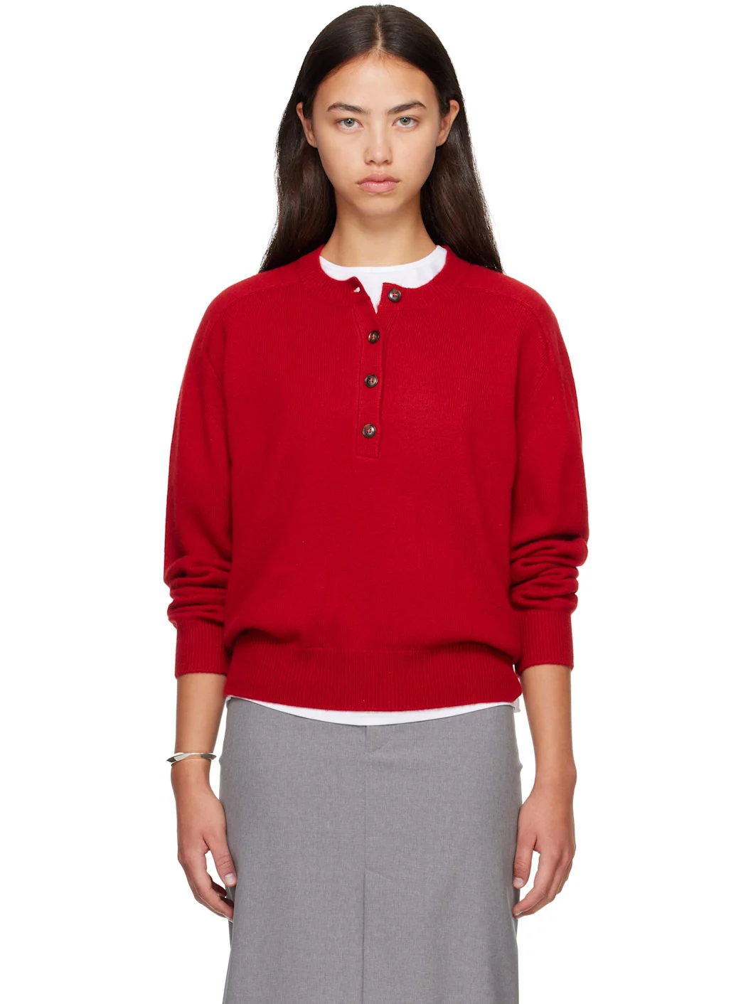 Red MALO Oversized Henley Sweater - 1