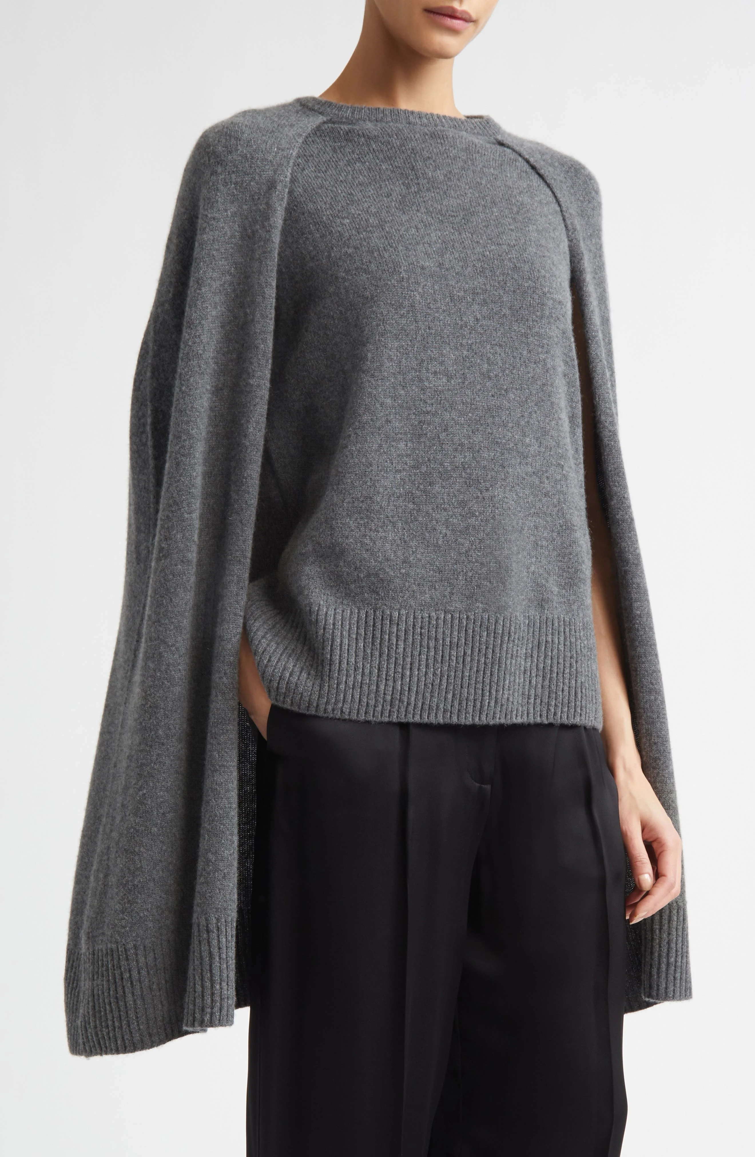 TOTEME Cashmere Crewneck Cape Sweater in Dark Grey Melange at Nordstrom - 1