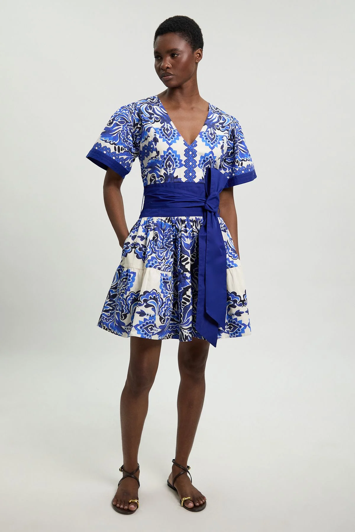 Tile Print Cotton Poplin Mini Dress - 1