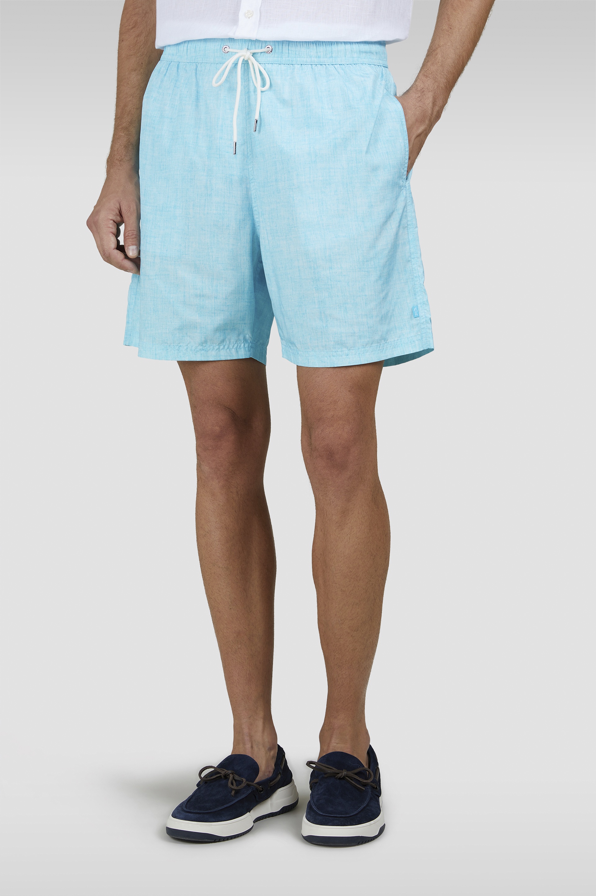 SWIM SHORTS WITH LINEN-EFFECT PRINT - 6