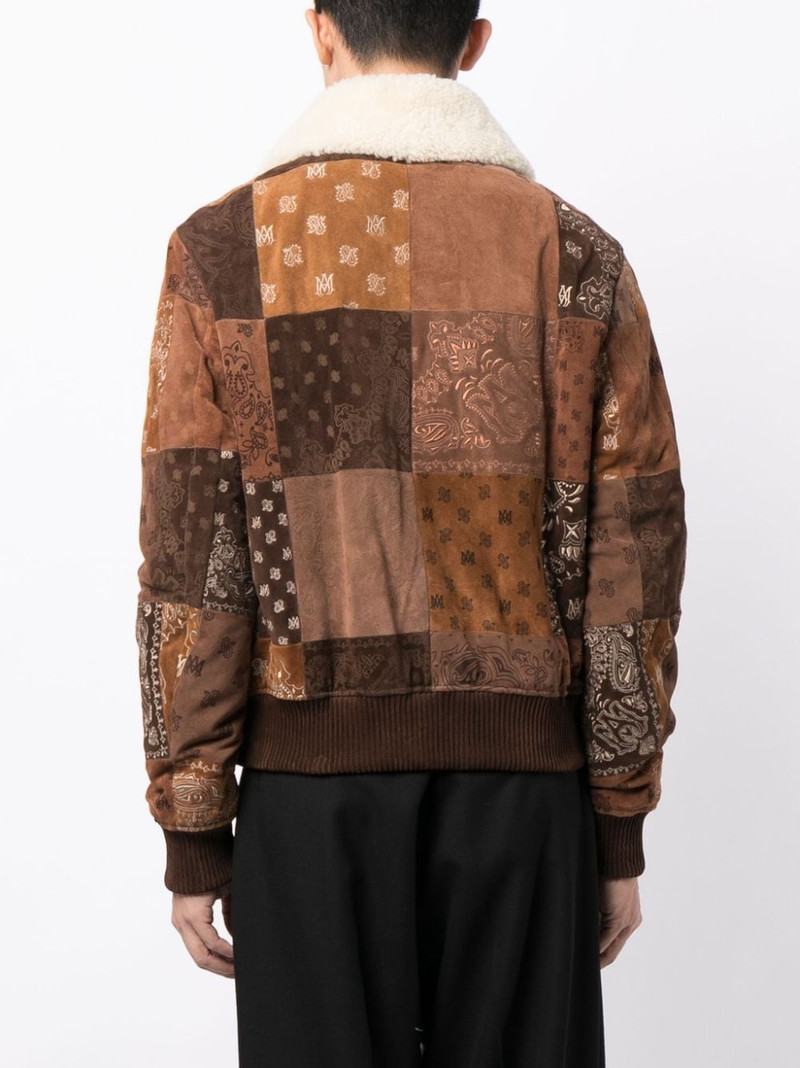 bandana-print patchwork leather jacket 4