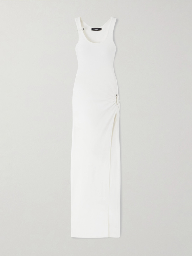 Cutout Embellished Ribbed Cotton-blend Jersey Maxi Dress 1