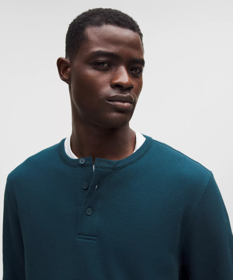Cotton-Blend Waffle Knit Long-Sleeve Henley 4