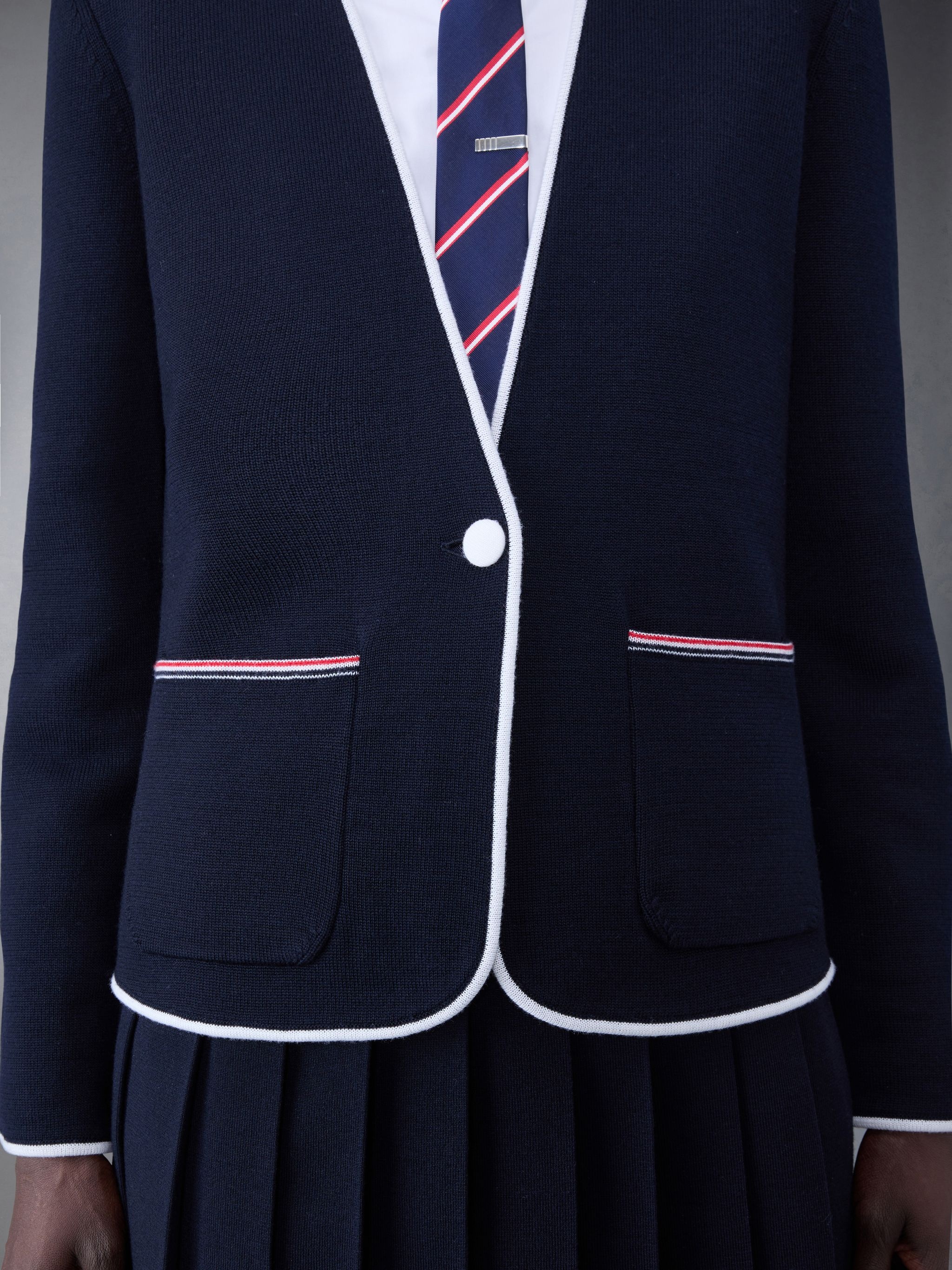Merino Wool Tipping Double Face Collarless Jacket - 6